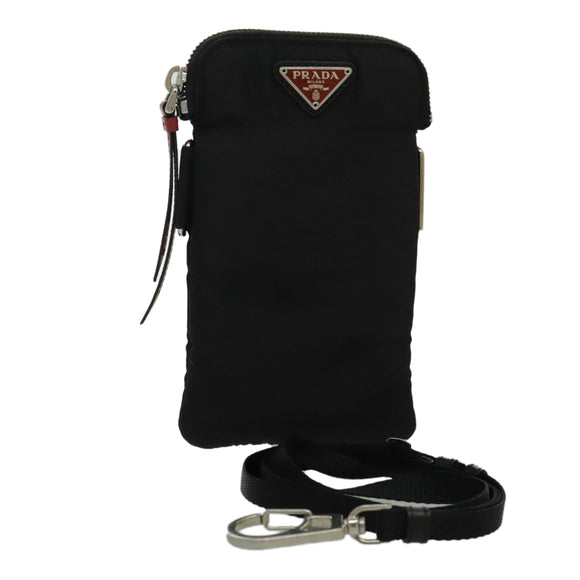 PRADA Shoulder Pouch Nylon Black Silver Auth 97109V