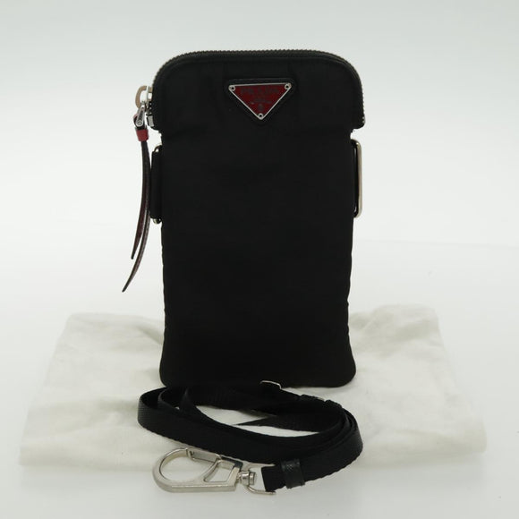 PRADA Shoulder Pouch Nylon Black Silver Auth 97109V
