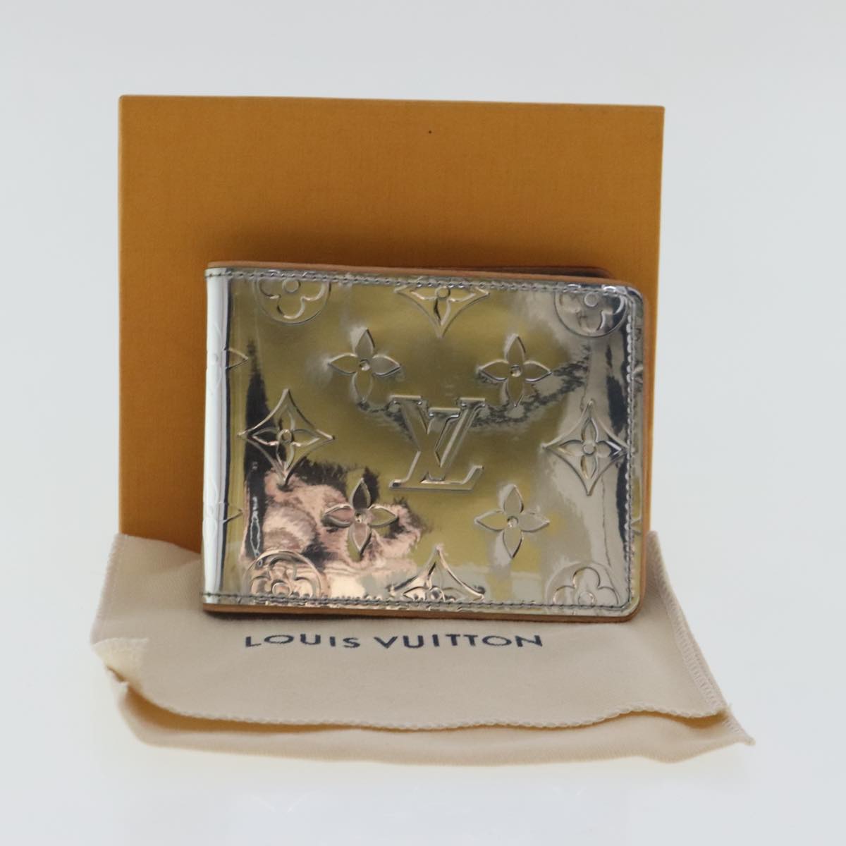 LOUIS VUITTON Mirror Portefeuille Slender Wallet Silver M80806 LV Auth 97115