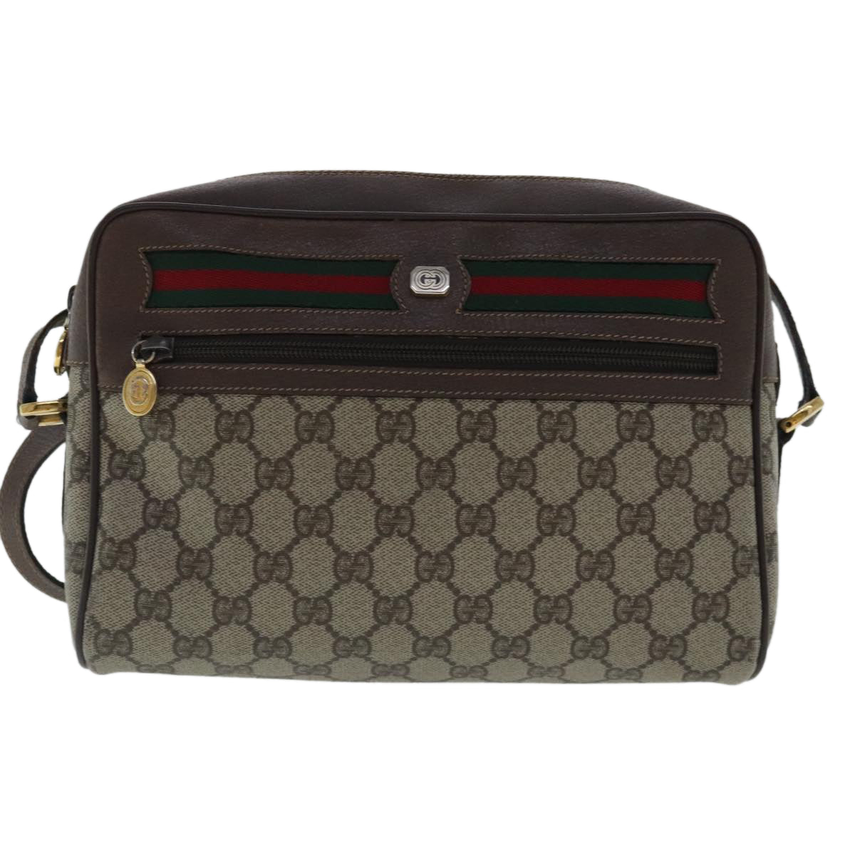 GUCCI GG Supreme Web Sherry Line Shoulder Bag PVC Beige Red Green Auth 97121 - 0