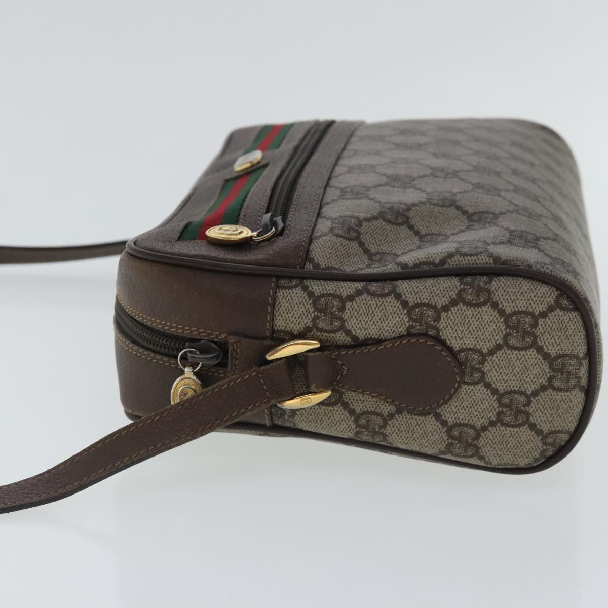 GUCCI GG Supreme Web Sherry Line Shoulder Bag PVC Beige Red Green Auth 97121