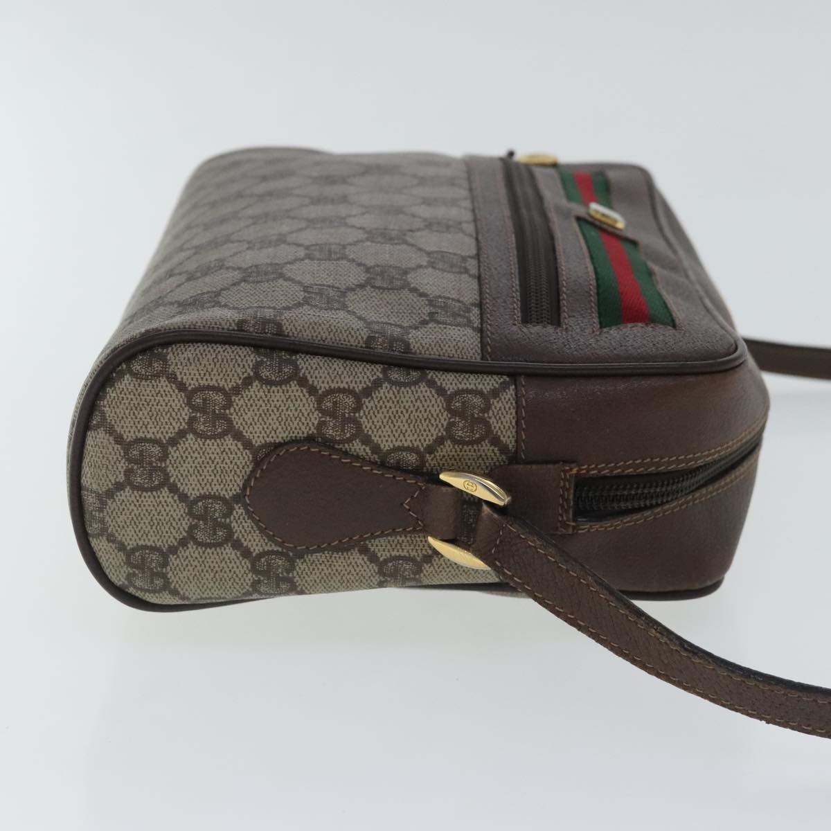 GUCCI GG Supreme Web Sherry Line Shoulder Bag PVC Beige Red Green Auth 97121