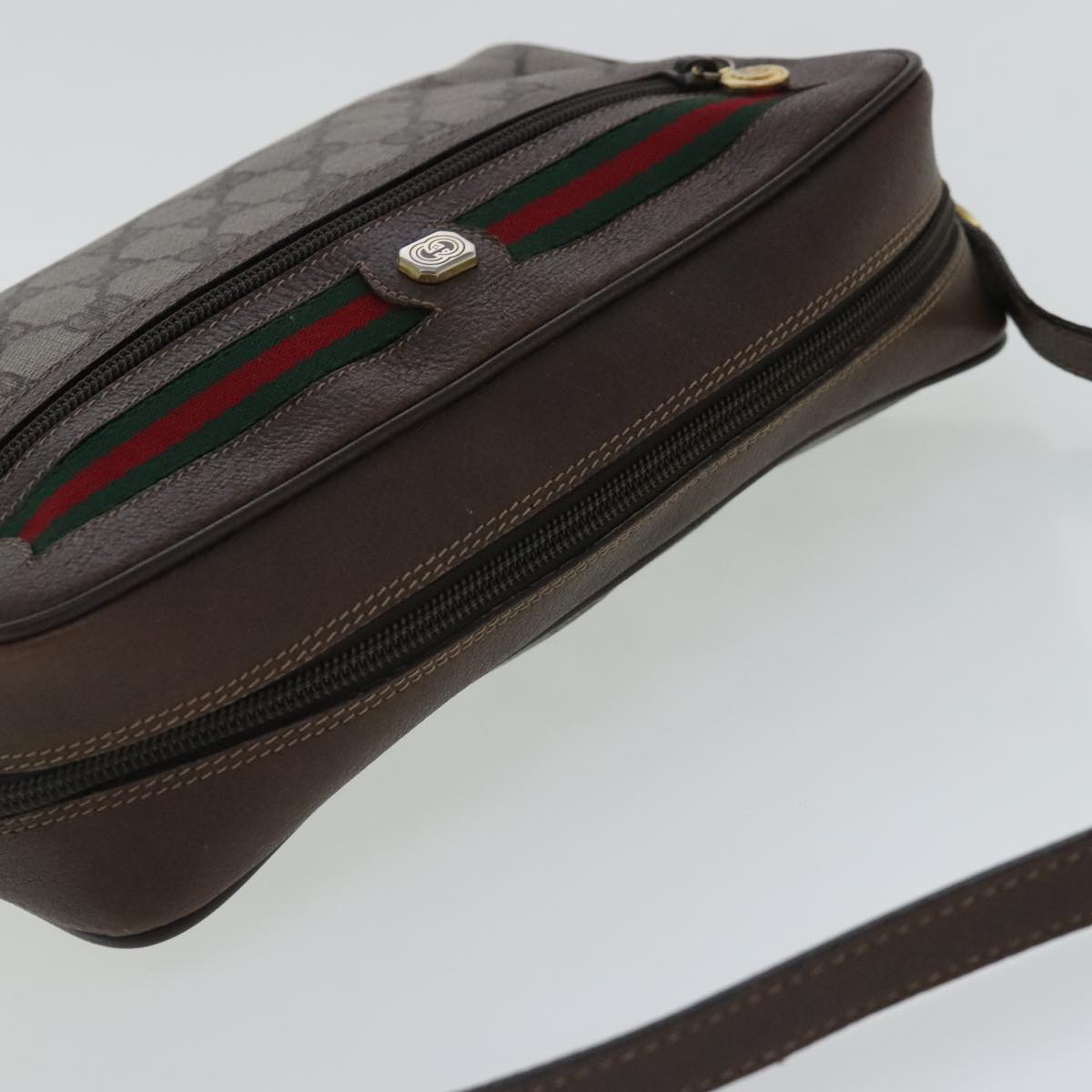 GUCCI GG Supreme Web Sherry Line Shoulder Bag PVC Beige Red Green Auth 97121