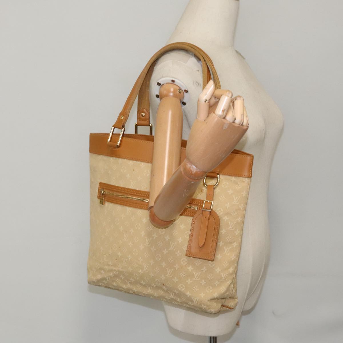 LOUIS VUITTON Monogram Mini Lucille GM Tote Bag Beige M92683 LV Auth 97127