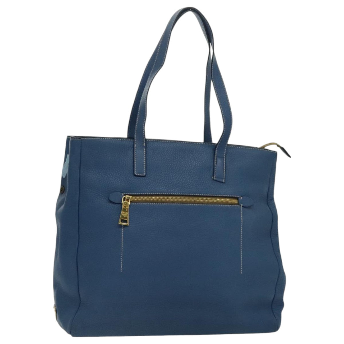 PRADA Tote Bag Leather Blue Gold Auth 97133