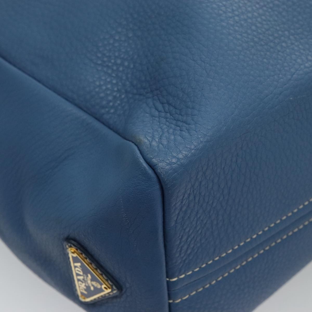 PRADA Tote Bag Leather Blue Gold Auth 97133