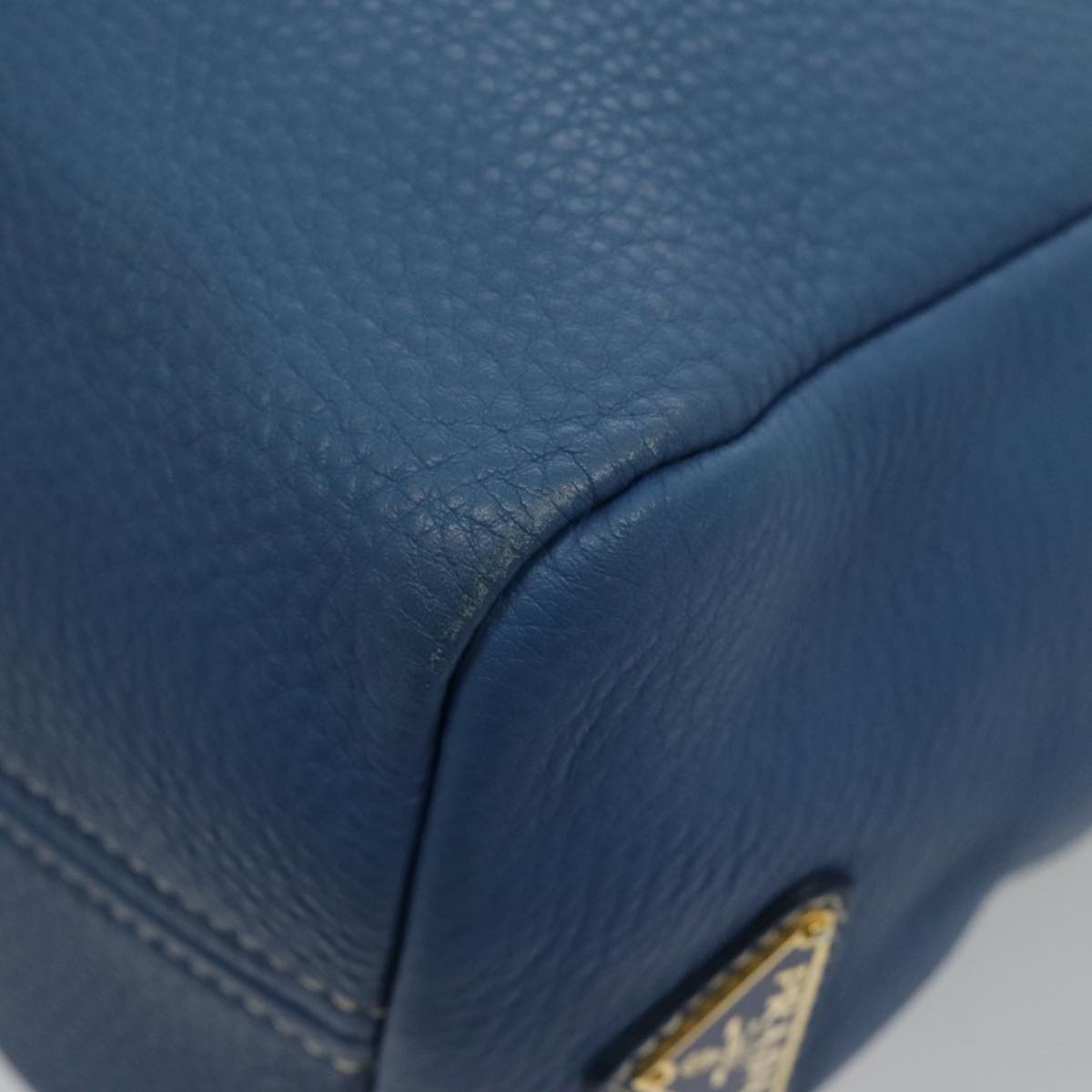 PRADA Tote Bag Leather Blue Gold Auth 97133