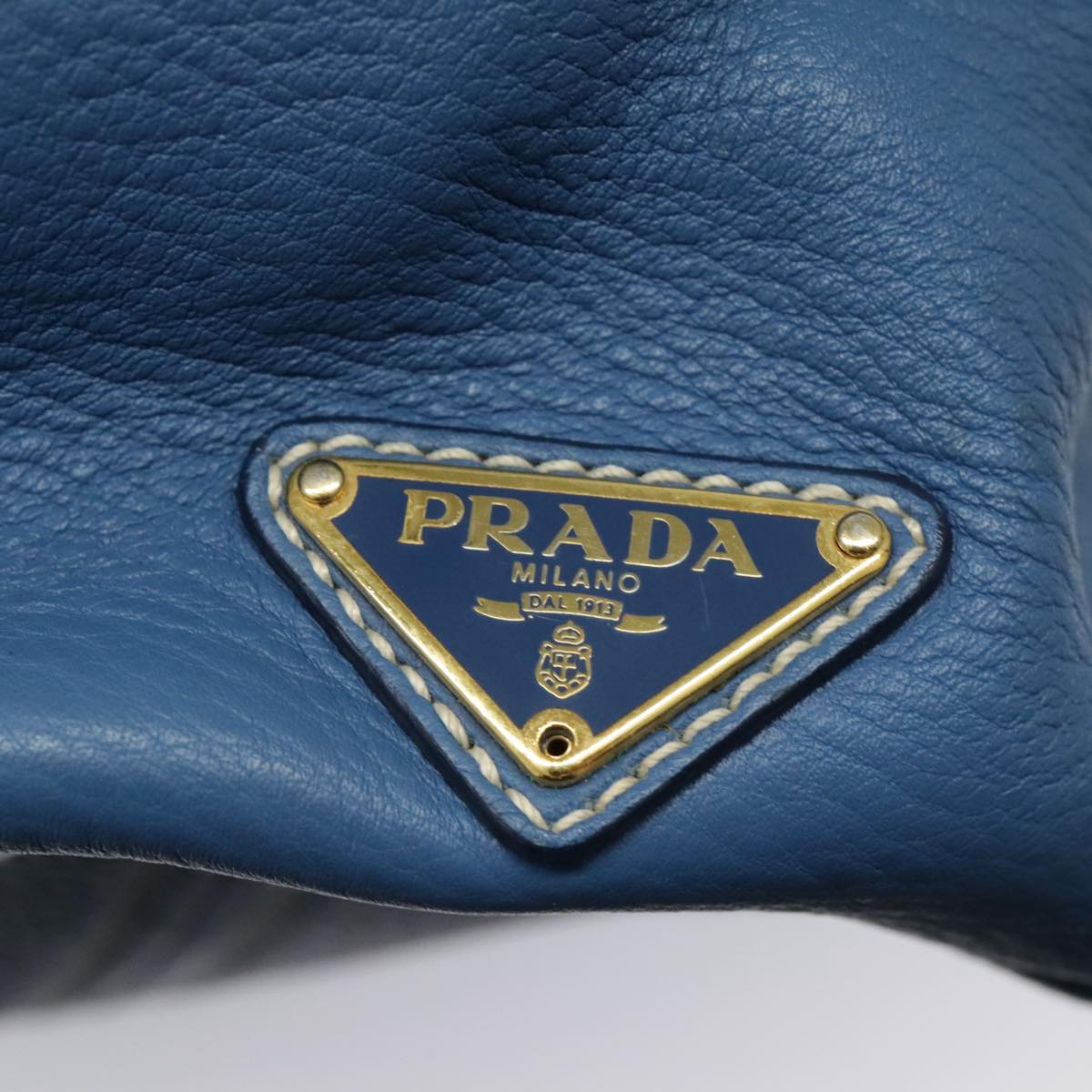 PRADA Tote Bag Leather Blue Gold Auth 97133