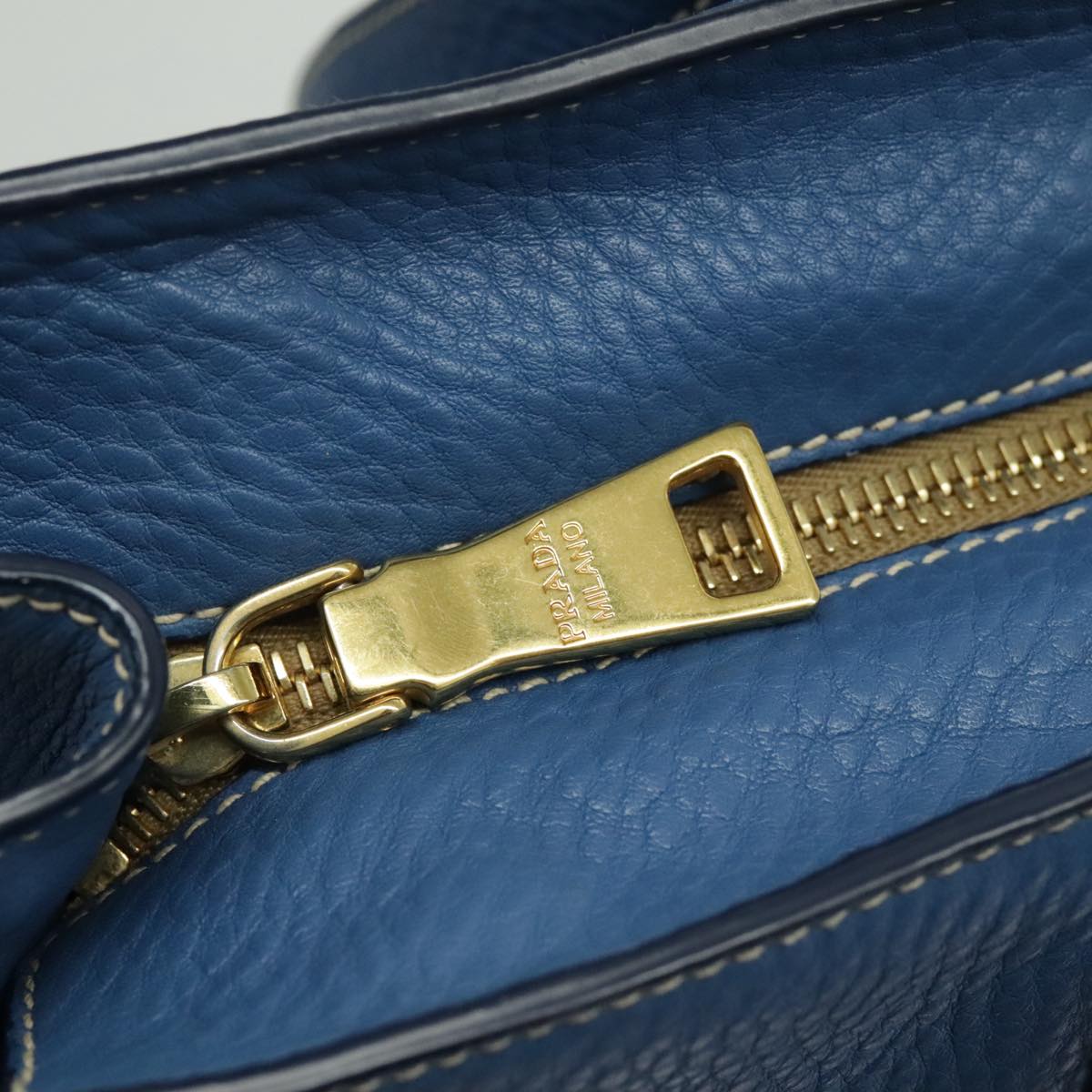 PRADA Tote Bag Leather Blue Gold Auth 97133