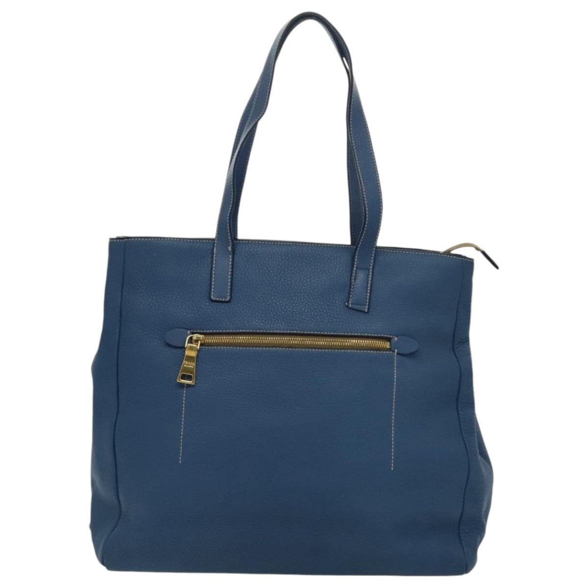 PRADA Tote Bag Leather Blue Gold Auth 97133