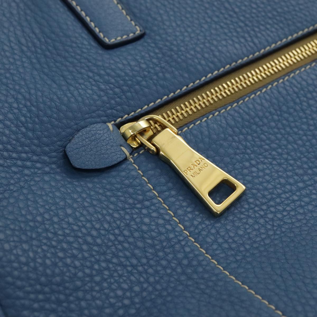 PRADA Tote Bag Leather Blue Gold Auth 97133