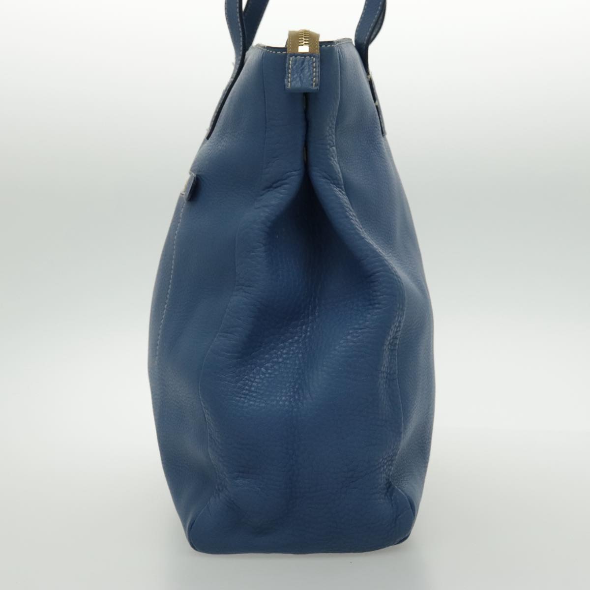 PRADA Tote Bag Leather Blue Gold Auth 97133