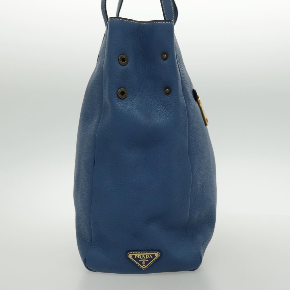 PRADA Tote Bag Leather Blue Gold Auth 97133