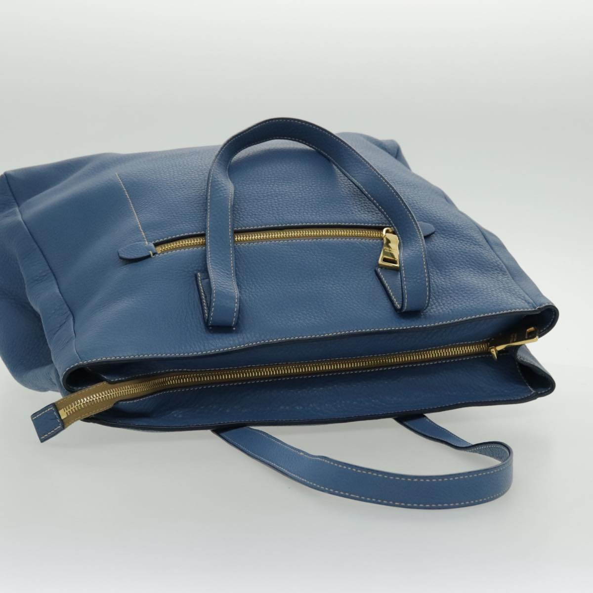 PRADA Tote Bag Leather Blue Gold Auth 97133