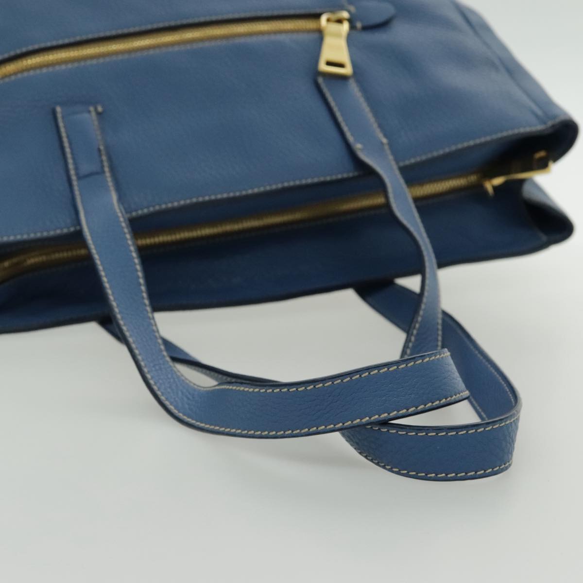 PRADA Tote Bag Leather Blue Gold Auth 97133