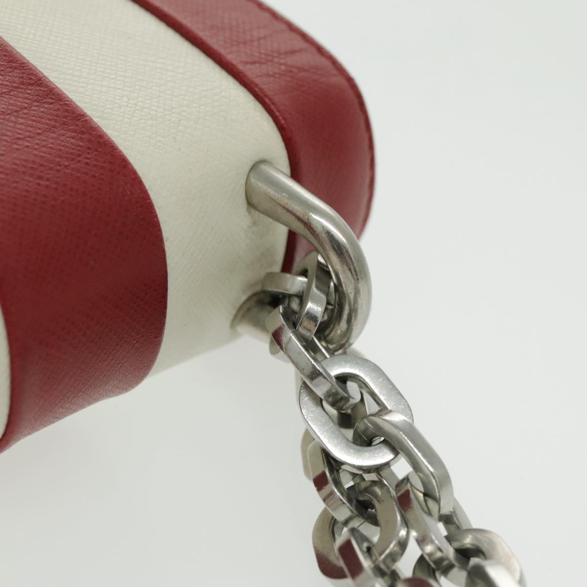 PRADA Chain Shoulder Bag Safiano leather Red Silver white Auth 97139