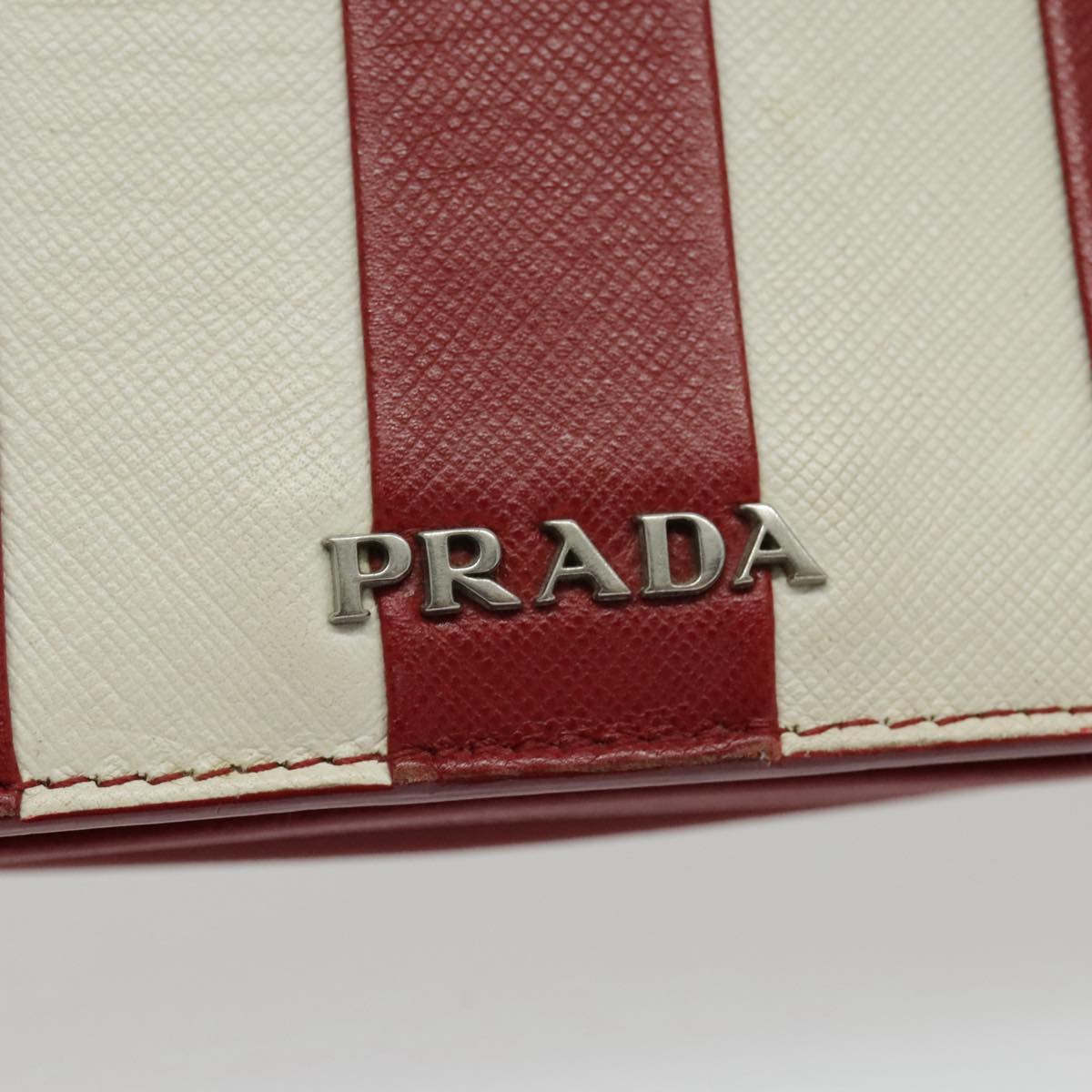 PRADA Chain Shoulder Bag Safiano leather Red Silver white Auth 97139