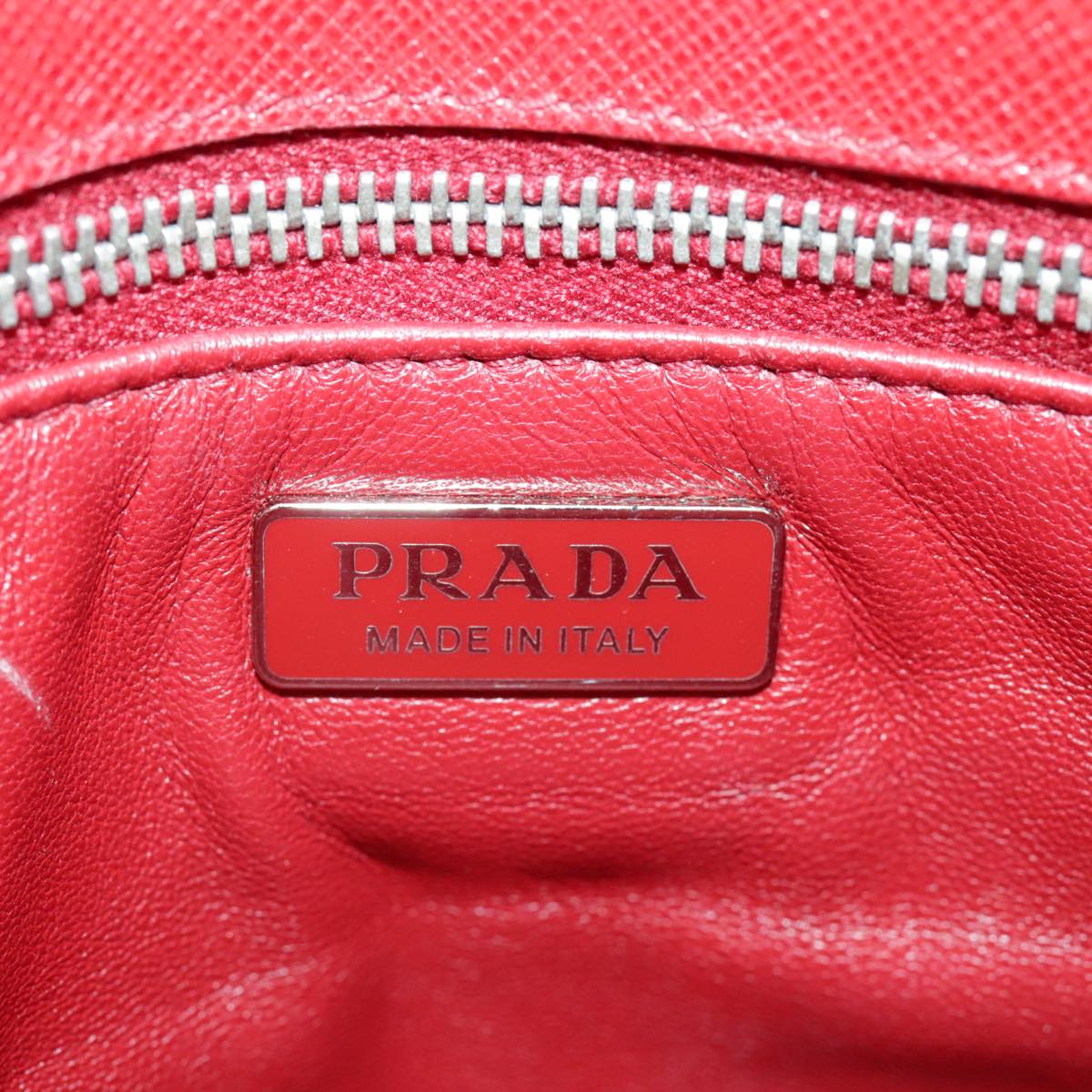 PRADA Chain Shoulder Bag Safiano leather Red Silver white Auth 97139