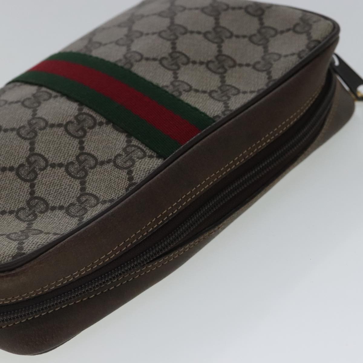 GUCCI GG Supreme Web Sherry Line Clutch Bag PVC Beige 14 014 3553 Auth 97144