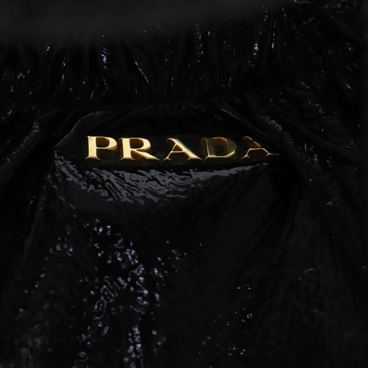 PRADA Hand Bag Enamel 2way Black Gold Auth 97145