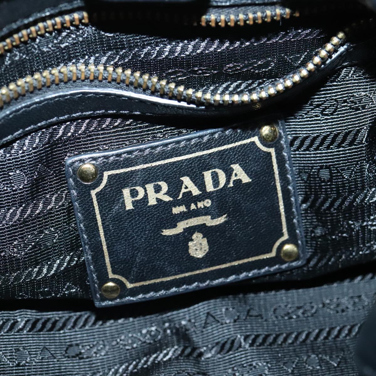 PRADA Hand Bag Enamel 2way Black Gold Auth 97145