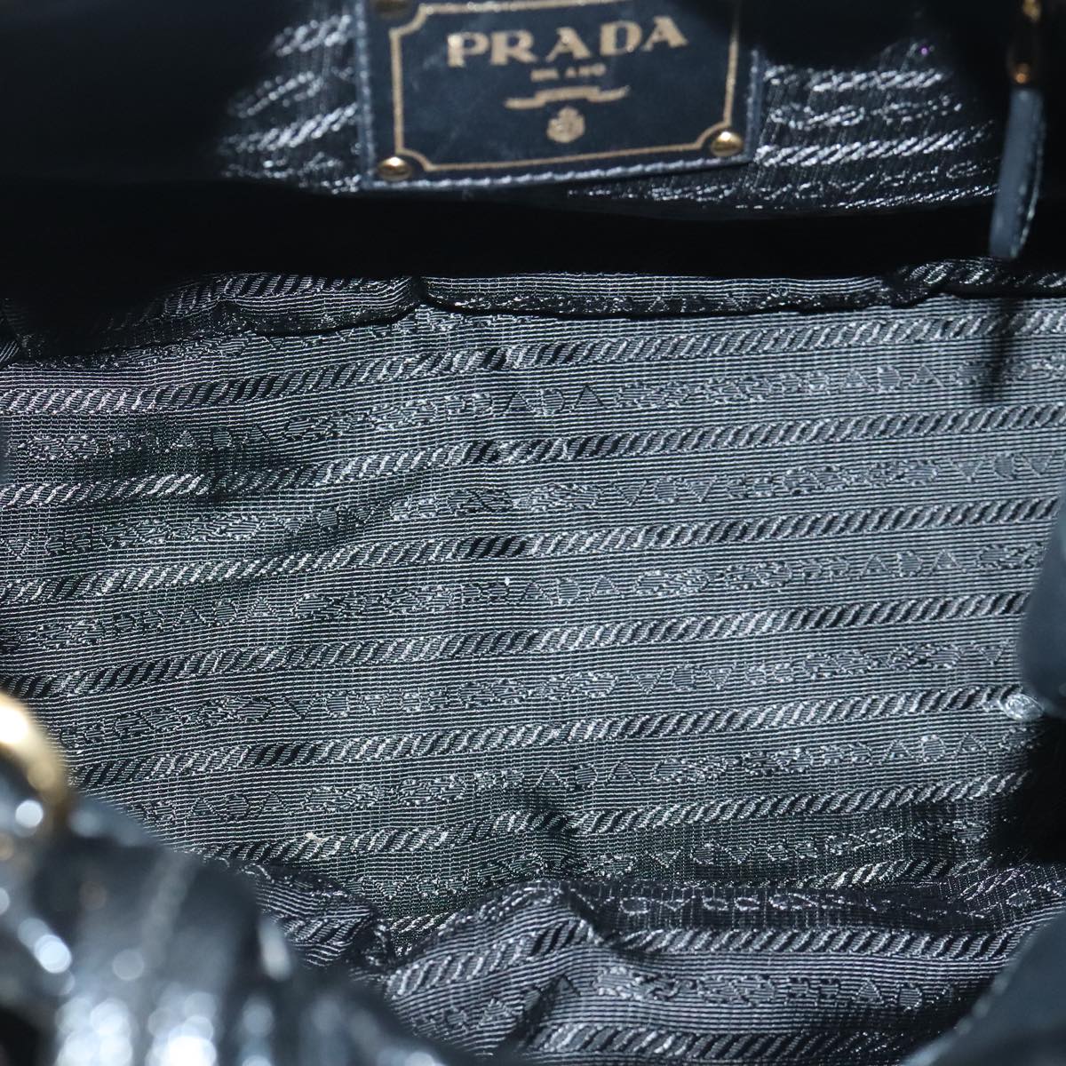 PRADA Hand Bag Enamel 2way Black Gold Auth 97145