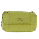 CHANEL Chain V Stitch Shoulder Bag Lamb Skin Yellow Gold CC Auth 97148-13