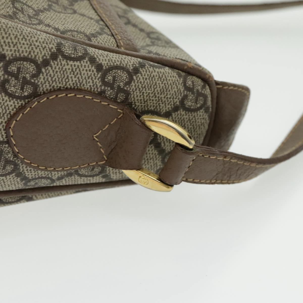 GUCCI GG Canvas Web Sherry Line Shoulder Bag PVC Beige Gold Auth 97156