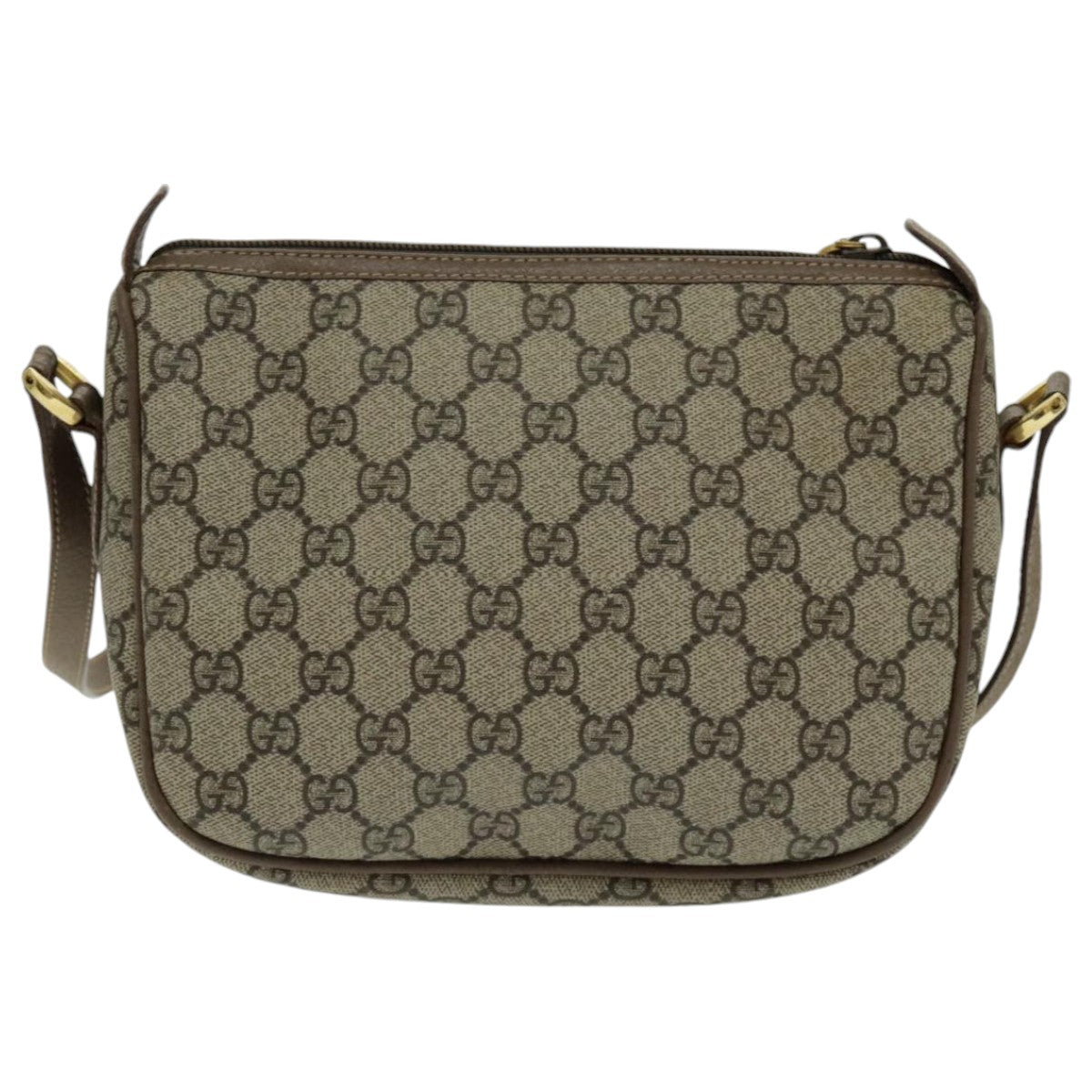 GUCCI GG Canvas Web Sherry Line Shoulder Bag PVC Beige Gold Auth 97156 - 0