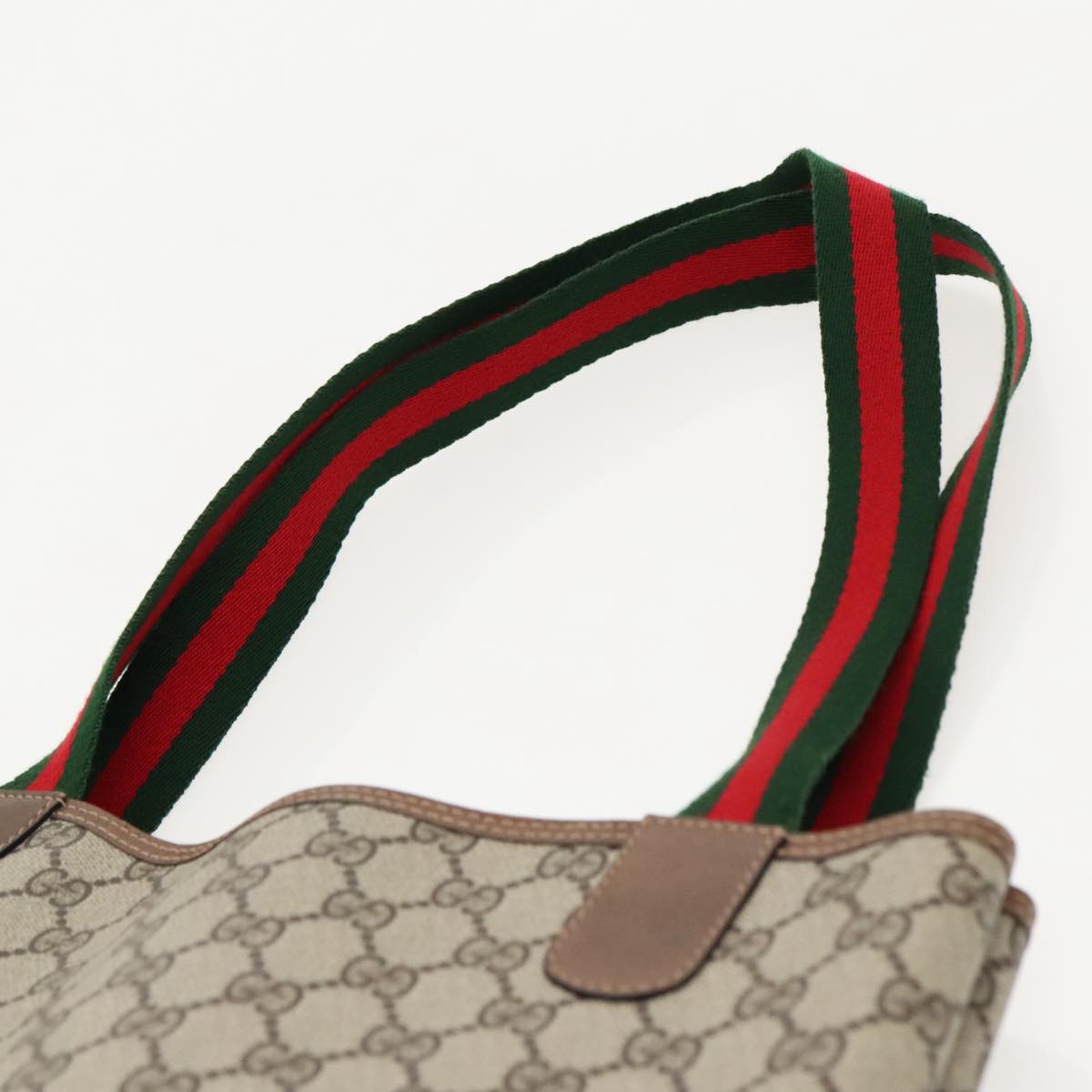 GUCCI GG Supreme Webshire Line Tote Bag PVC Leather Beige 39 02 003 Auth 97160