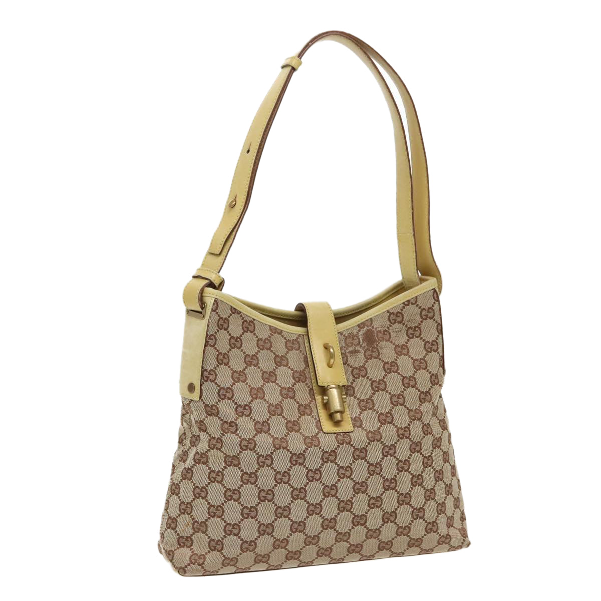 GUCCI GG Canvas Jackie Shoulder Bag Beige Gold 110291 Auth 97178