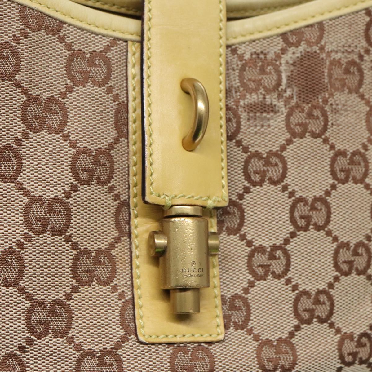 GUCCI GG Canvas Jackie Shoulder Bag Beige Gold 110291 Auth 97178