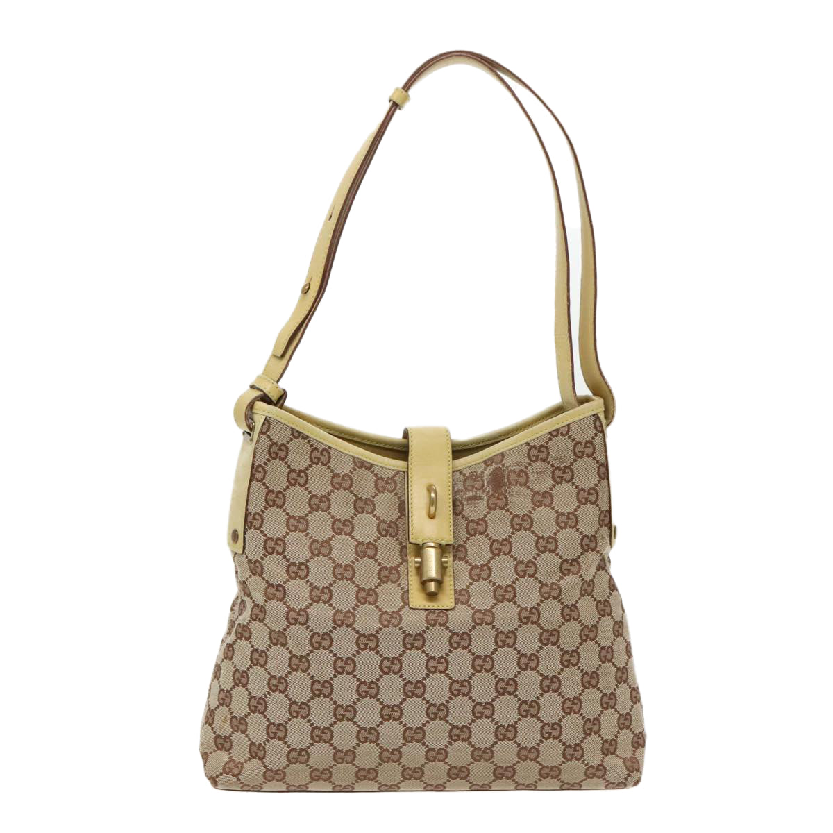 GUCCI GG Canvas Jackie Shoulder Bag Beige Gold 110291 Auth 97178 - 0