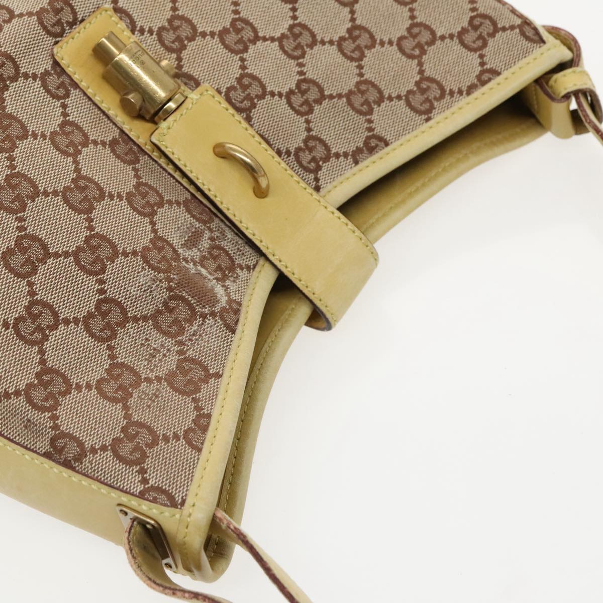 GUCCI GG Canvas Jackie Shoulder Bag Beige Gold 110291 Auth 97178