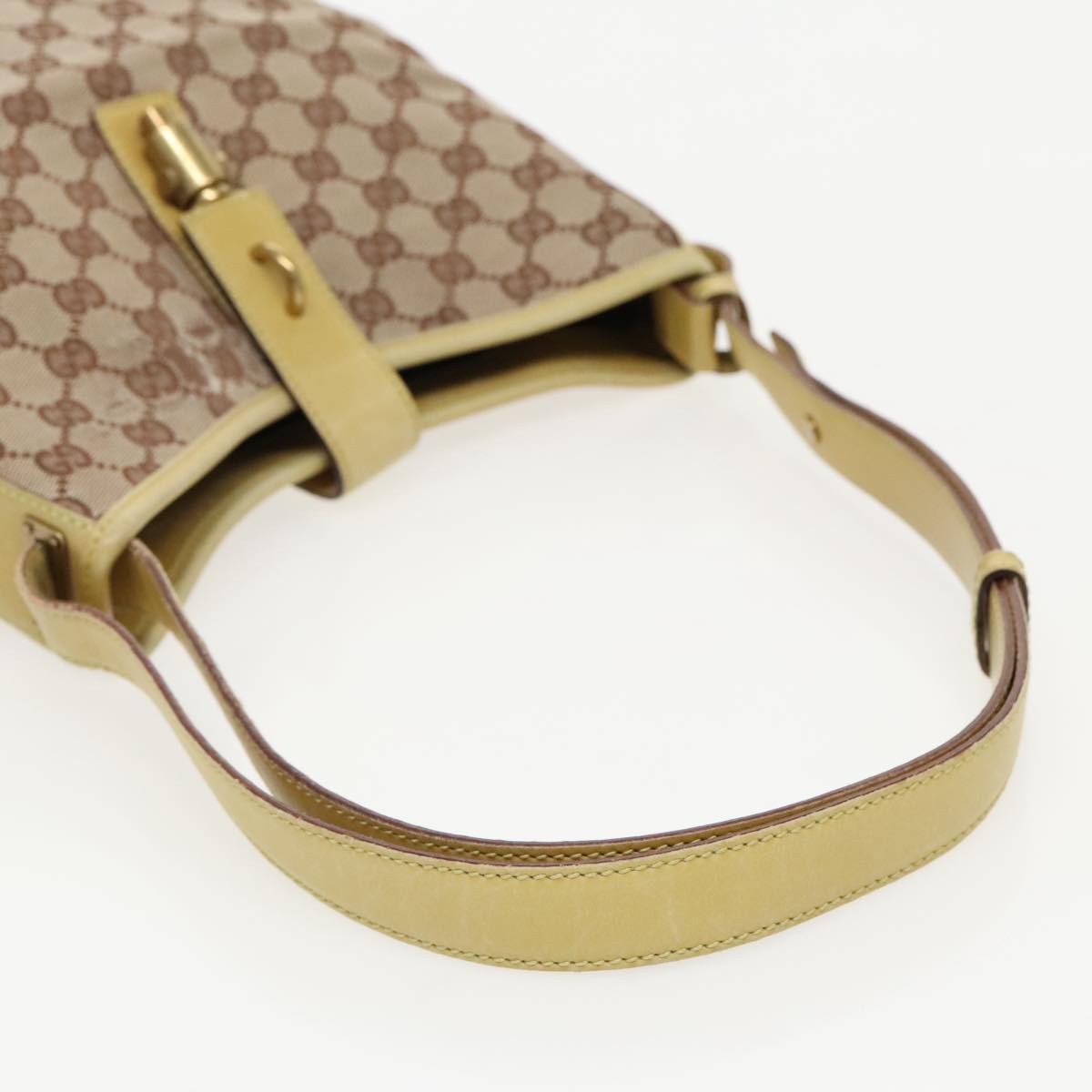 GUCCI GG Canvas Jackie Shoulder Bag Beige Gold 110291 Auth 97178