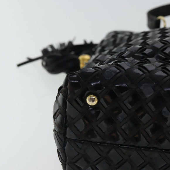 BALLY Umhängetasche Lackleder Schwarz Gold Auth 97194