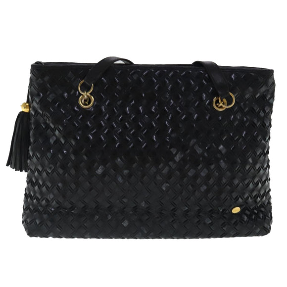 BALLY Umhängetasche Lackleder Schwarz Gold Auth 97194