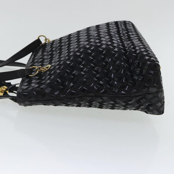 BALLY Umhängetasche Lackleder Schwarz Gold Auth 97194
