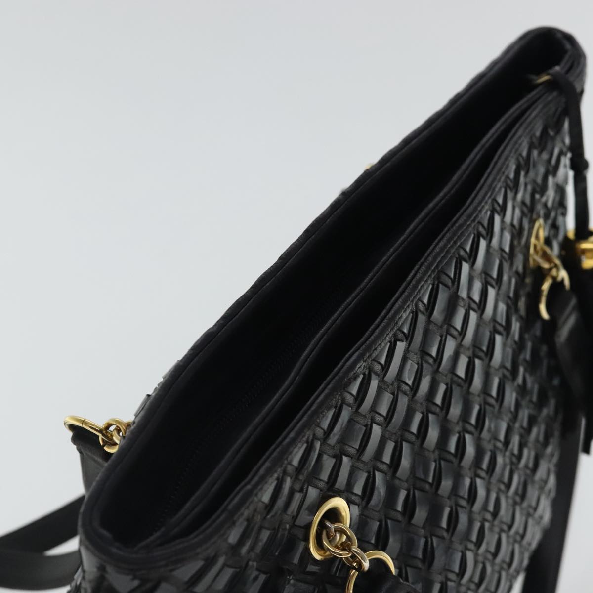 BALLY Shoulder Bag Patent Leather Black Gold Auth 97194