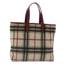 Burberrys Nova Check Blue Label Tote Bag Wool Leather Beige Silver Auth 97205-1