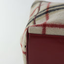 Burberrys Nova Check Blue Label Tote Bag Wool Leather Beige Silver Auth 97205-14