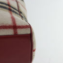 Burberrys Nova Check Blue Label Tote Bag Wool Leather Beige Silver Auth 97205-15