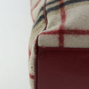 Burberrys Nova Check Blue Label Tote Bag Wool Leather Beige Silver Auth 97205-16