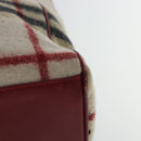 Burberrys Nova Check Blue Label Tote Bag Wool Leather Beige Silver Auth 97205-9