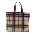 Burberrys Nova Check Blue Label Tote Bag Wool Leather Beige Silver Auth 97205-13