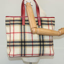 Burberrys Nova Check Blue Label Tote Bag Wool Leather Beige Silver Auth 97205-20