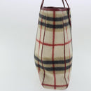 Burberrys Nova Check Blue Label Tote Bag Wool Leather Beige Silver Auth 97205-3