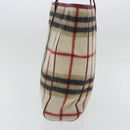 Burberrys Nova Check Blue Label Tote Bag Wool Leather Beige Silver Auth 97205-4