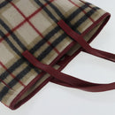 Burberrys Nova Check Blue Label Tote Bag Wool Leather Beige Silver Auth 97205-6