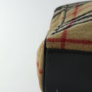 Burberrys Nova Check Blue Label Tote Bag Wool Leather Beige Silver Auth 97206-9